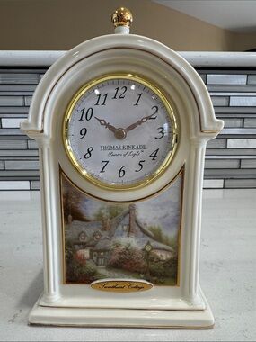 Thomas Kinkade Cream and Gold Porcelain Mantel Clock